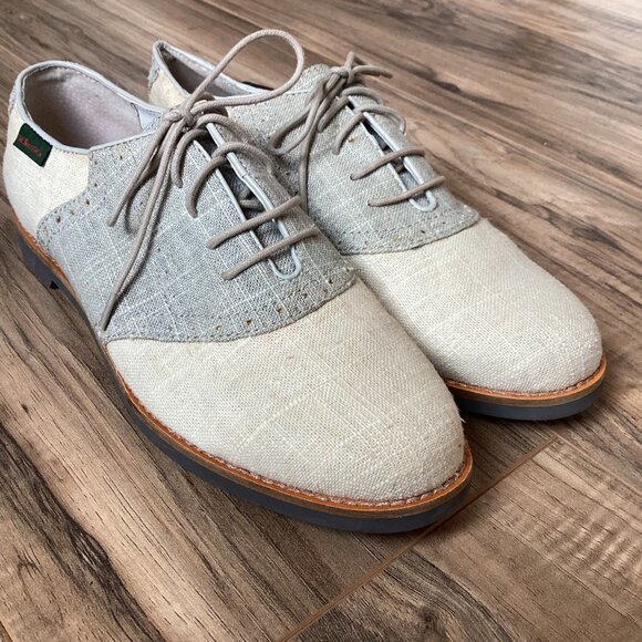 GH Bass & Co Elizabeth Canvas Textile Oxfords Natural & Gray Size 8 - Picture 1 of 7